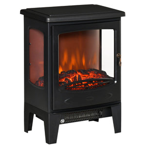  Electric Fireplace Heater, Freestanding Fireplace Stove with Realistic Adjustable Flame Effect and Adjustable Temperature, Overheating Safety Protection, 750W/1500W, Black