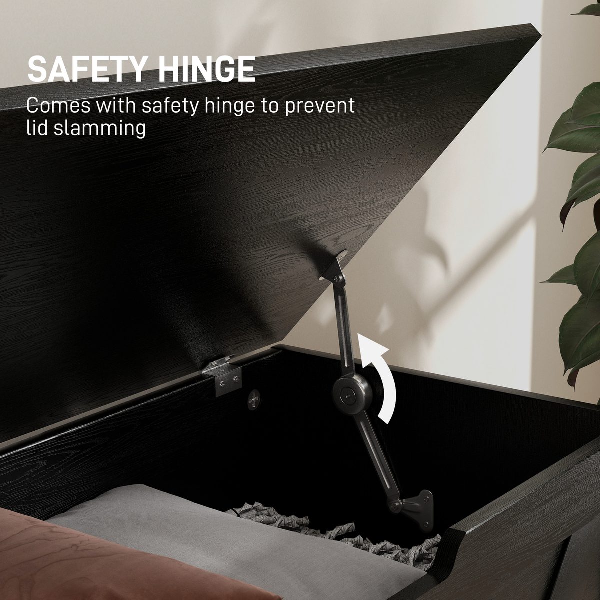  39.4 Inches Storage Chest, Storage Trunk with 2 Safety Hinges for Living Room, Black Wood Grain