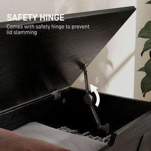  39.4 Inches Storage Chest, Storage Trunk with 2 Safety Hinges for Living Room, Black Wood Grain