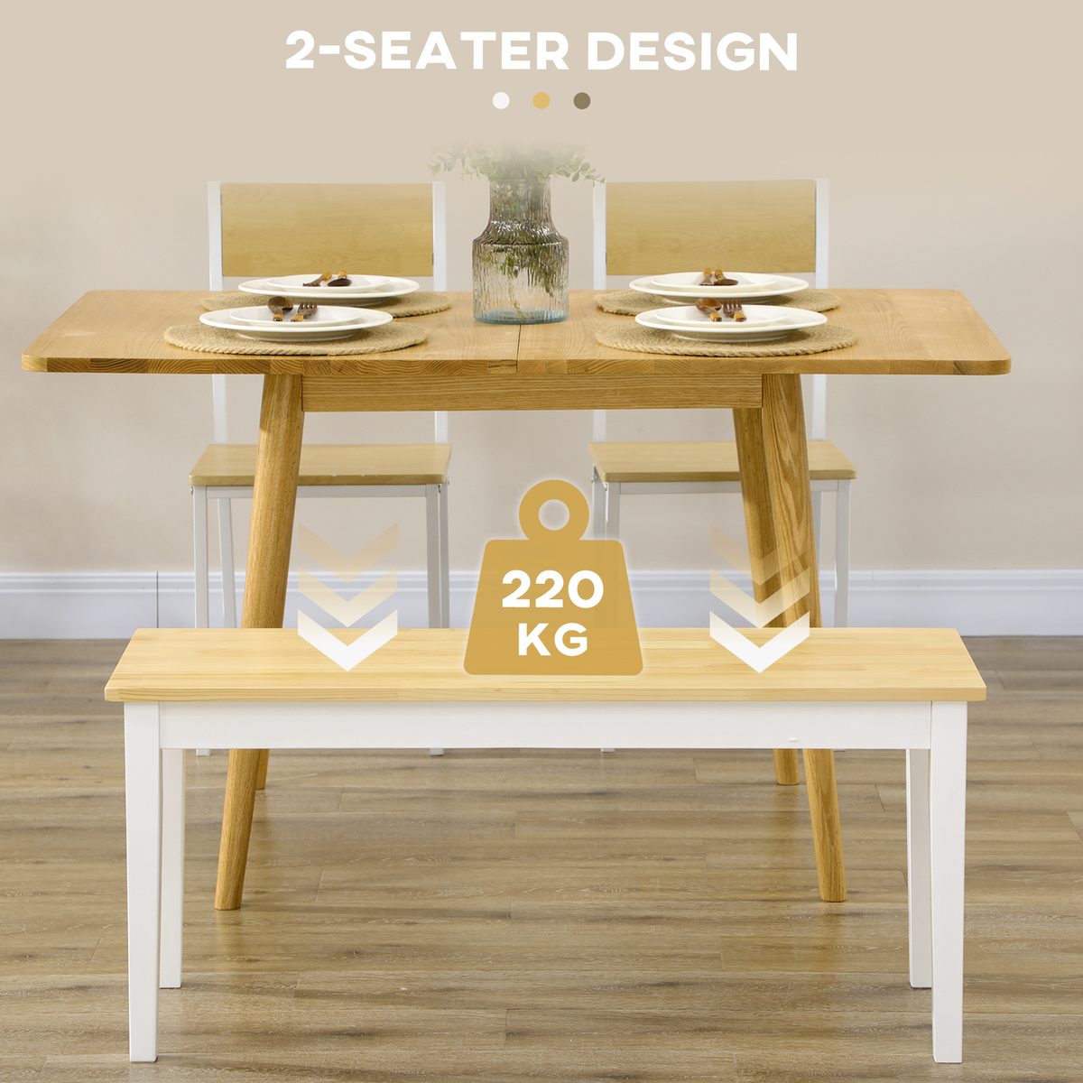  40" Wood Dining Bench for 2 People, Wooden Bench Seat for Kitchen, Dining Room, Entryway, Natural