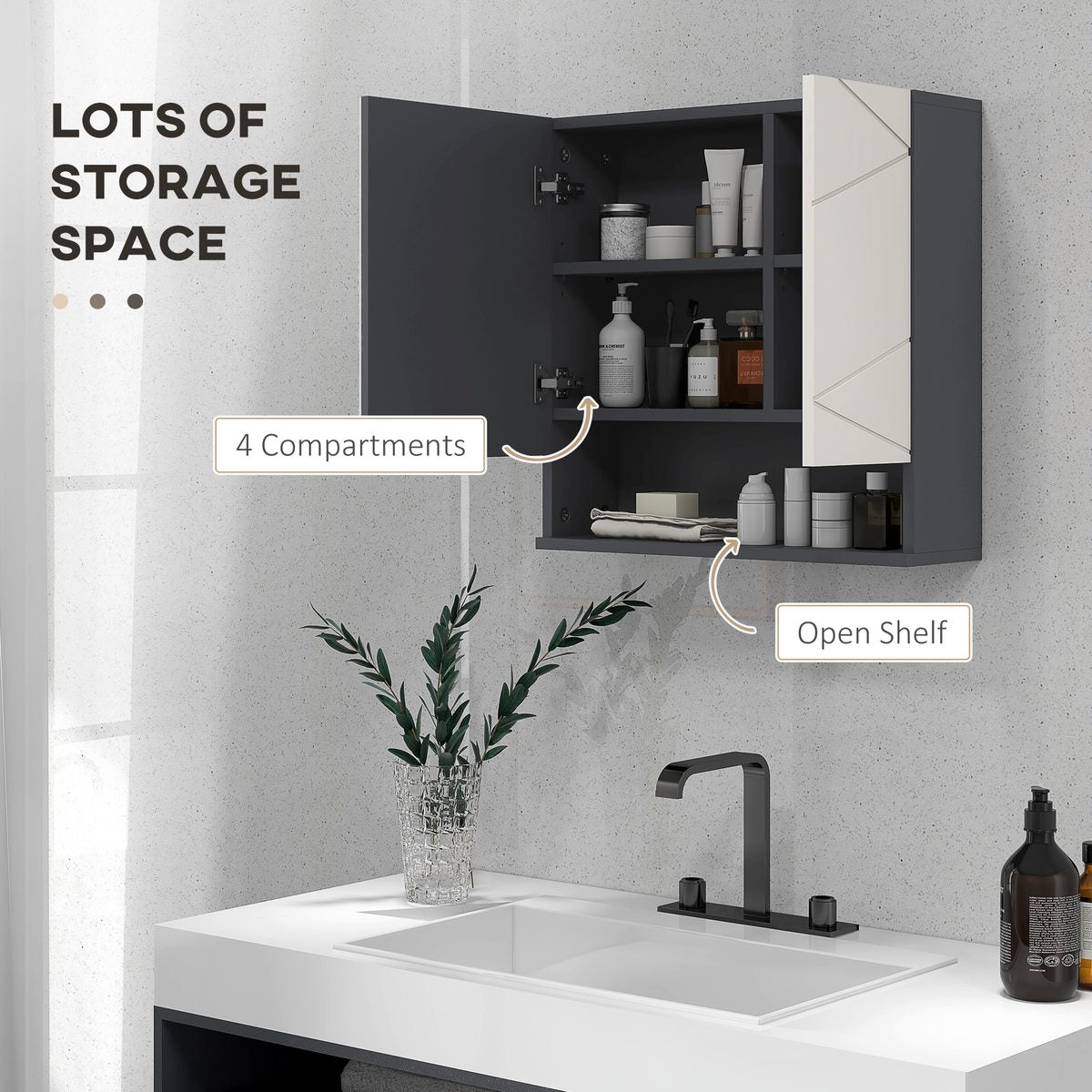  Medicine Cabinet, Wall Mounted Bathroom Mirror Cabinet with Mirrored Door, Adjustable Shelf and Soft Close Mechanism, Light Grey