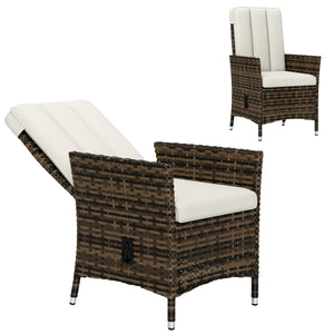  Wicker Outdoor Recliner Chair, Wicker Reclining Patio Chair with Adjustable Backrest and Cushion, Cream White