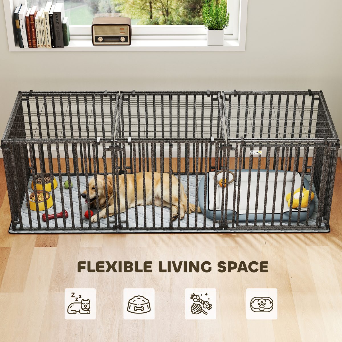  83 Inch Heavy Duty Dog Crate, Extra Large Metal Dog Cage Kennel with Mat for Large Breeds, Modular Puppy Playpen