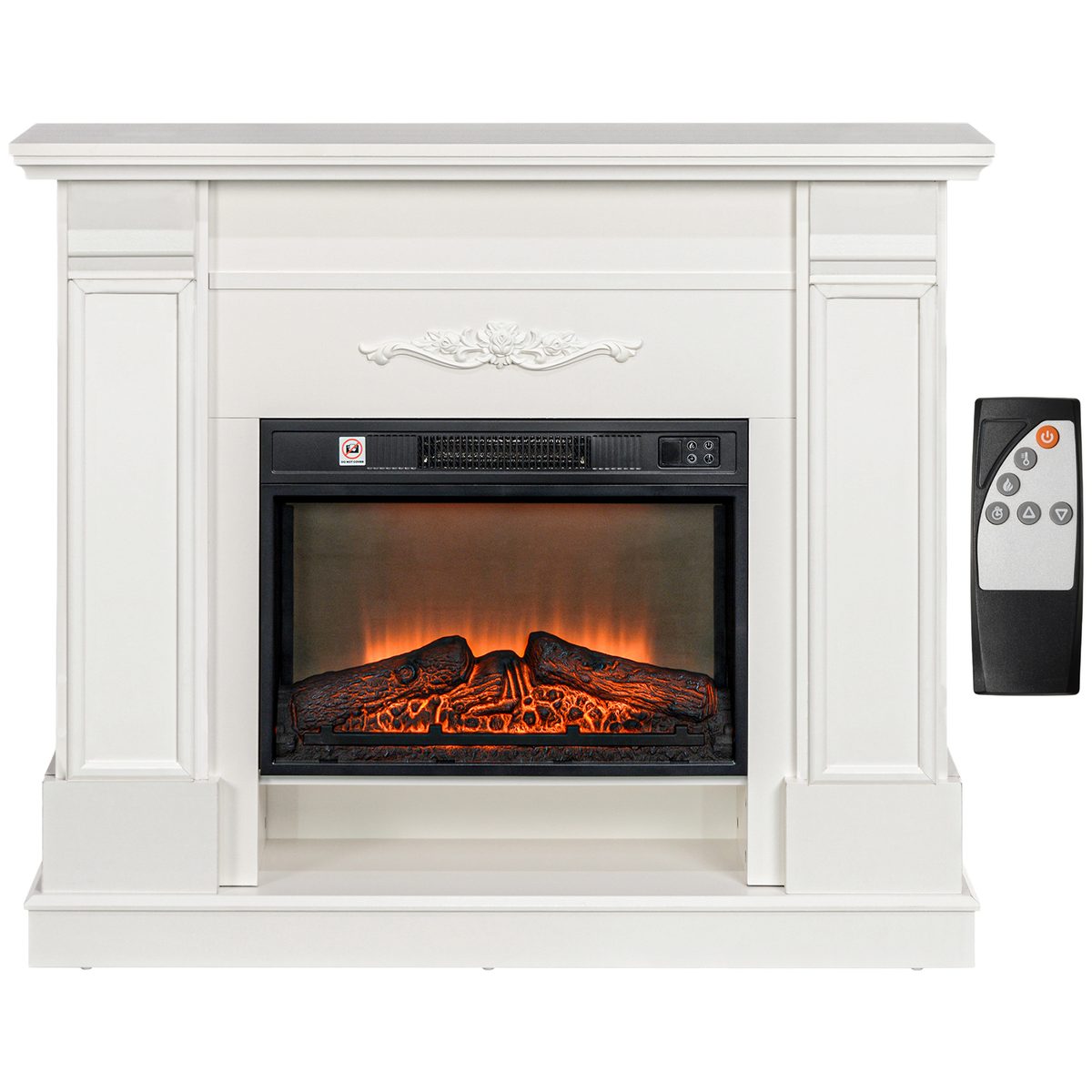  46" Electric Fireplace with Mantel and Shelf, 1400W Fireplace Heater with Realistic Log and Flame Effect, White
