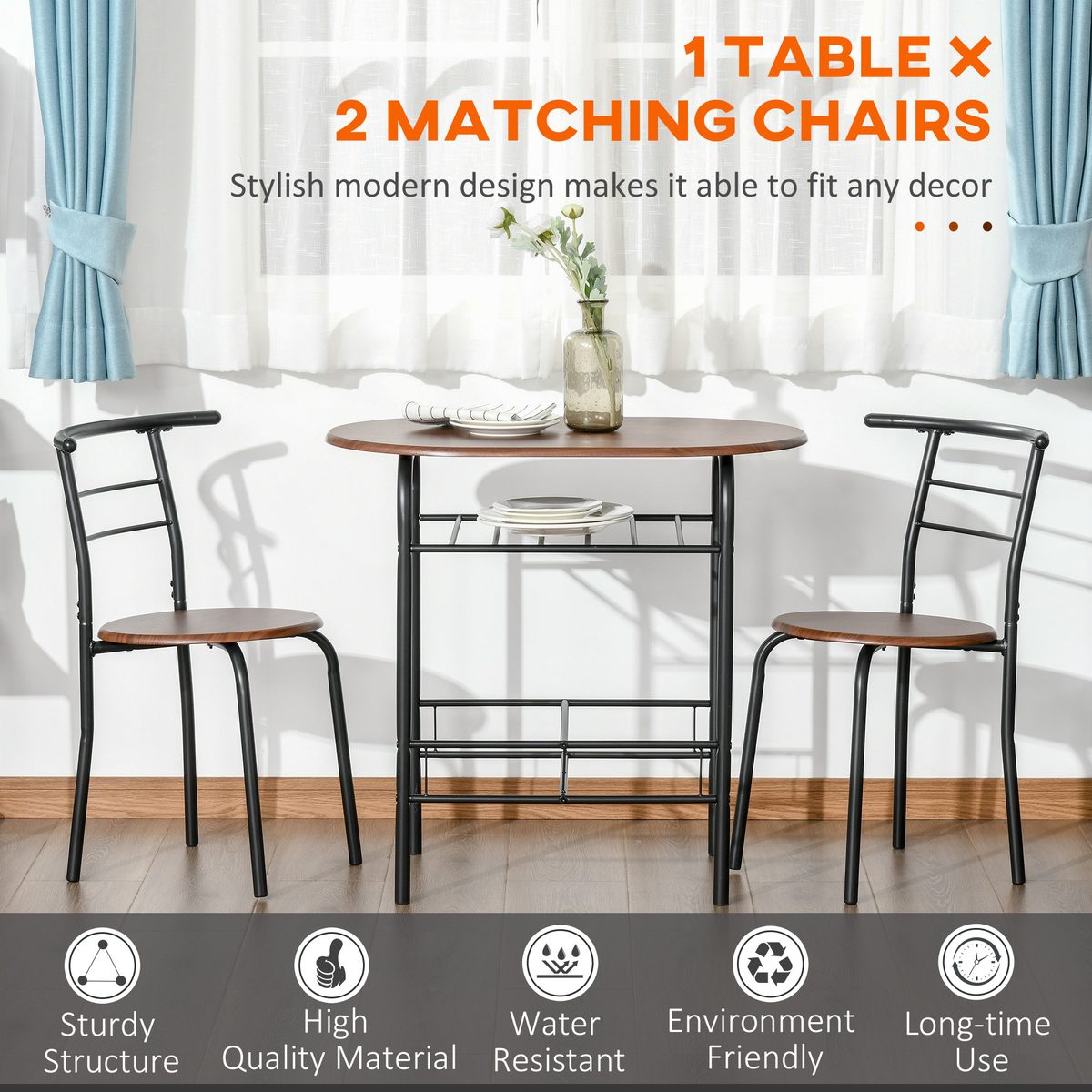  Dining Table Set of 3, 31.5" Kitchen Table and Chairs Set for 2 with Shelf, for Small Space, Dining Room, Living Room