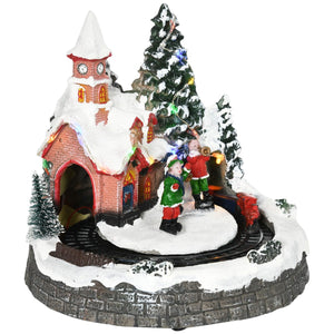  Desktop Christmas Decoration, Christmas Village Houses with Rotating Train, Battery Operated, Multicolored