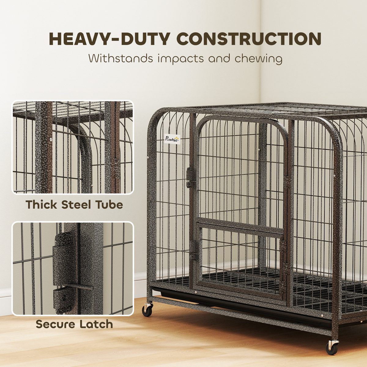  37 Inch Heavy Duty Dog Crate, Large Metal Dog Cage with Lockable Wheels and Removable Tray
