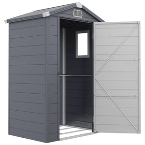  4.4' x 3.3' Plastic Garden Storage Shed with Latch Door, Vents, Sloped Roof, Grey