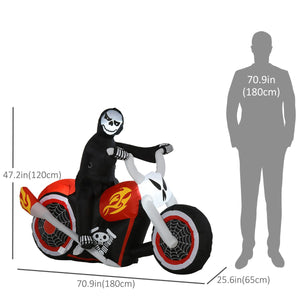  6' Long Halloween Grim Reaper Flaming Motorcycle Outdoor LED Lighted Airblown Inflatable Decoration Holiday Seaon Garden Lawn Decor