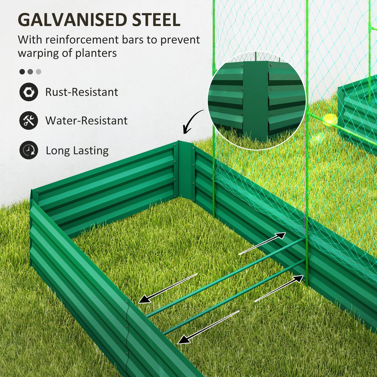  Metal Raised Garden Bed with Trellis for Climbing Plants, Galvanized Garden Bed Kit Outdoor Garden Box with Trellis