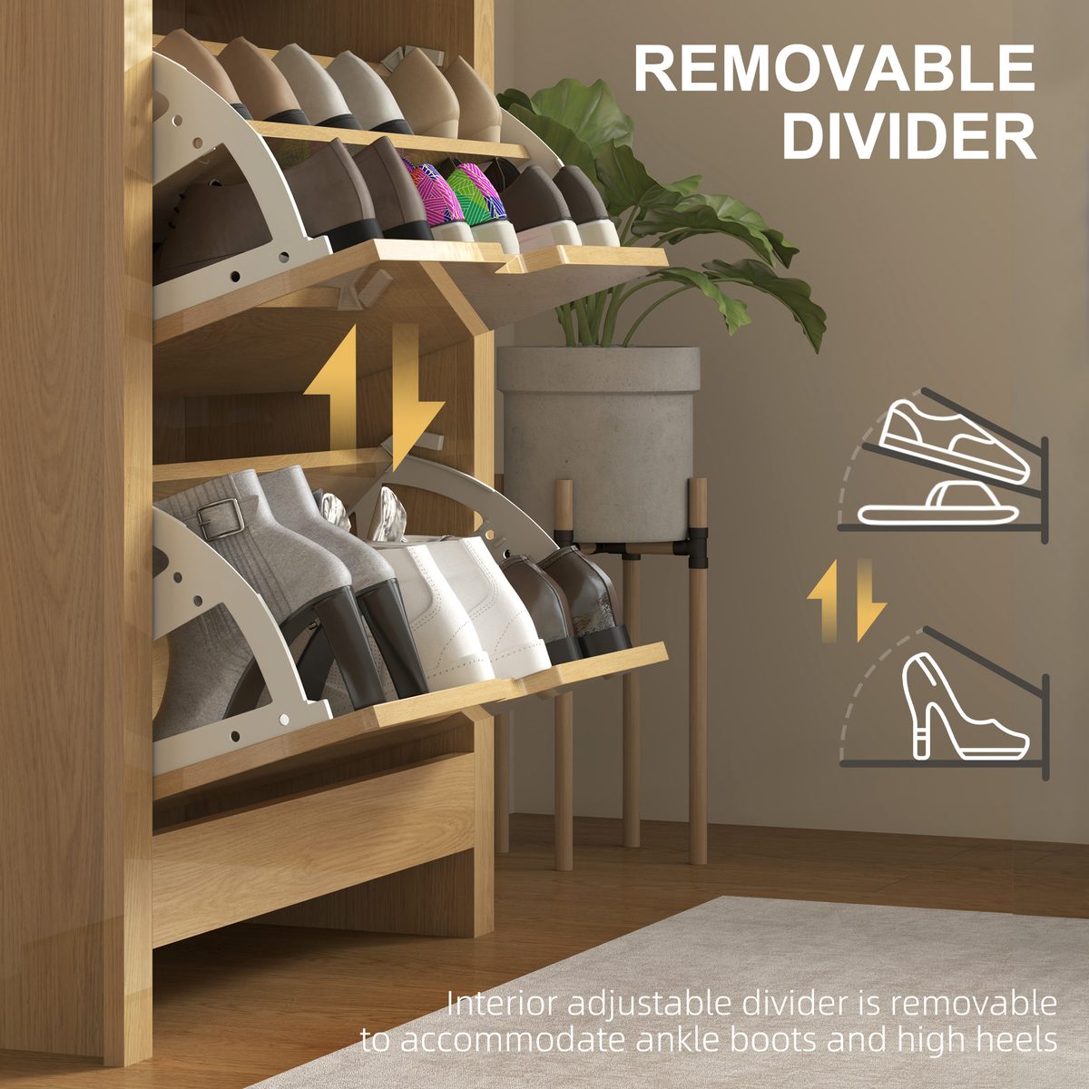 Shoe Storage Cabinet with 3 Flip Drawers and Adjustable Shelves for 12-18 Pairs of Shoes, Natural Wood – view 6
