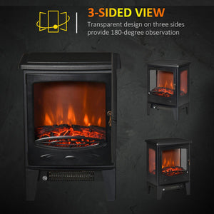  Electric Fireplace Heater, Freestanding Fireplace Stove with Realistic Adjustable Flame Effect and Adjustable Temperature, Overheating Safety Protection, 750W/1500W, Black