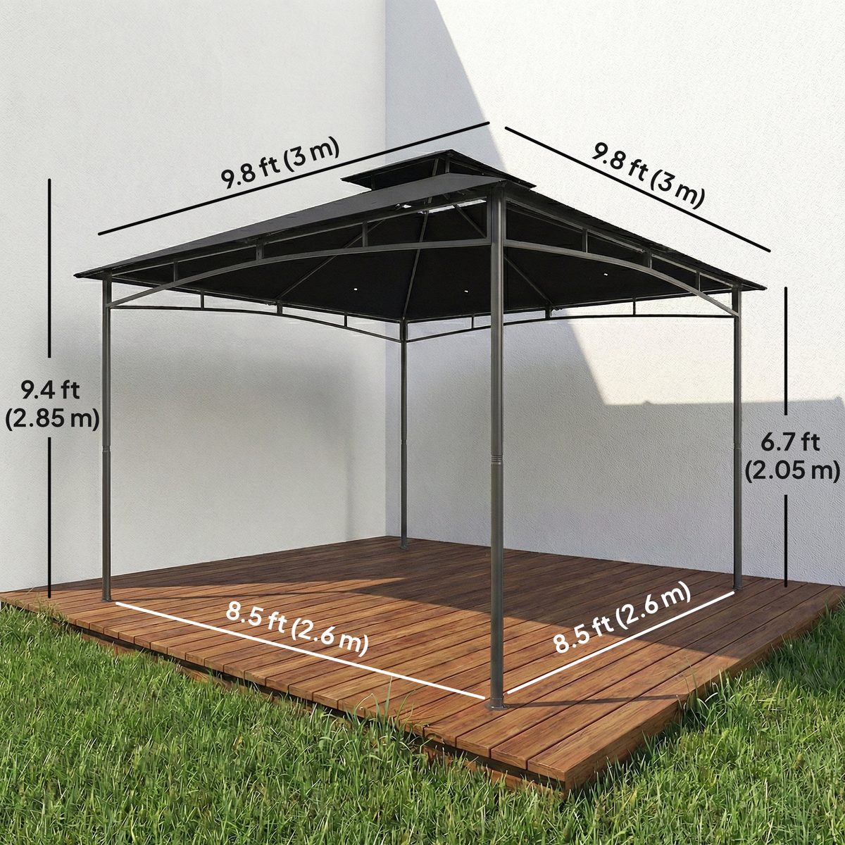  10' x 10' Gazebo, Soft Top Outdoor Gazebo with 2-Tier Roof, Metal Frame, Black