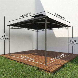  10' x 10' Gazebo, Soft Top Outdoor Gazebo with 2-Tier Roof, Metal Frame, Black