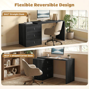  L Shaped Computer Desk Home Office Desk with 3 Drawers Black Wood Grain