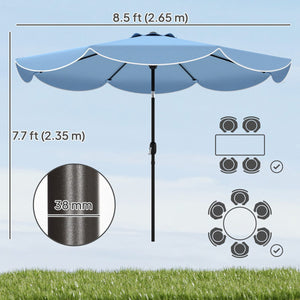  9' x 9' Round Market Umbrella with Valance, Patio Umbrella with Tilt and Crank, for Garden, Deck, Poolside, Sky Blue