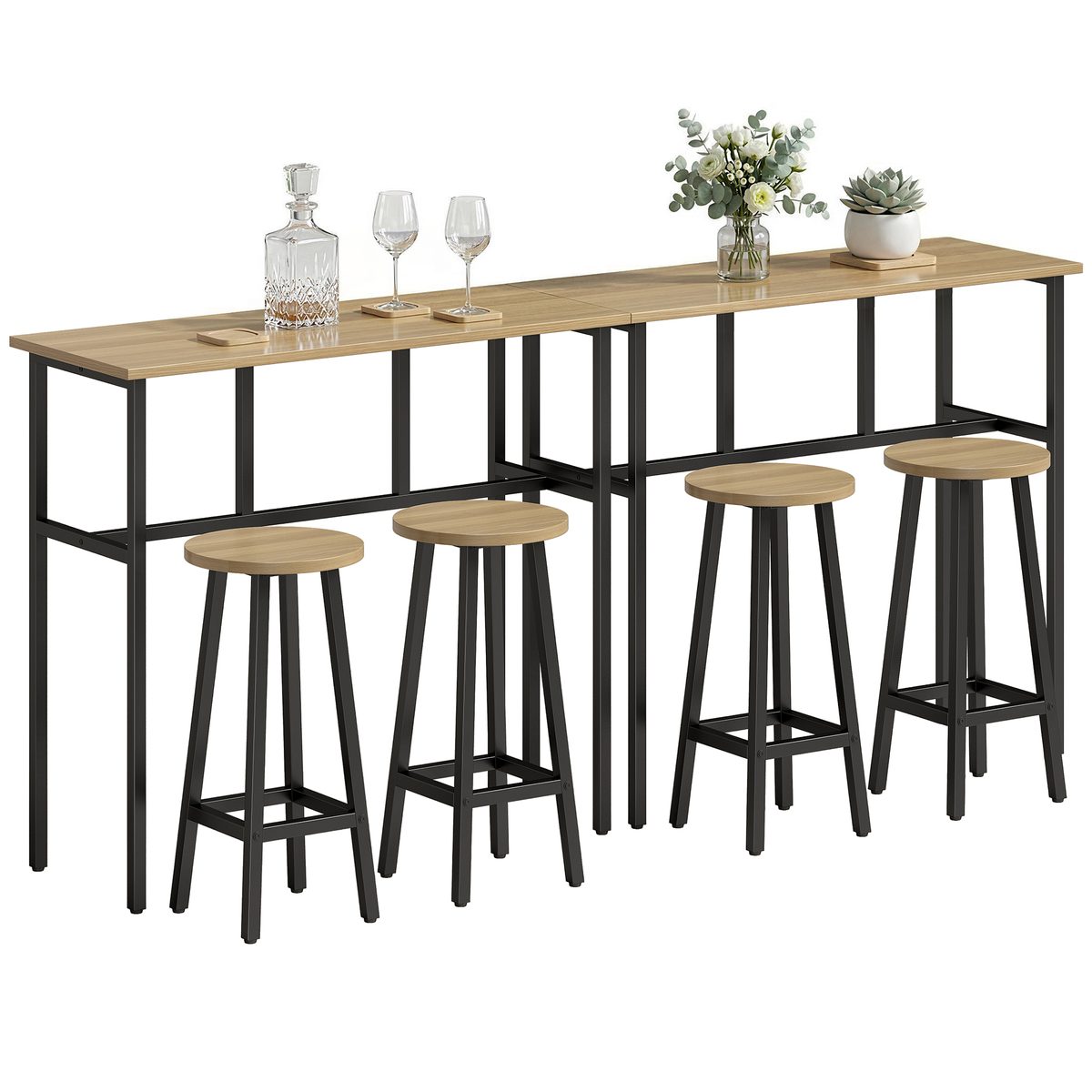  Bar Table Set of 6, Bar Table and Stools for 4, 2 Breakfast Tables and 4 Stools for Living Room, Grey-Brown