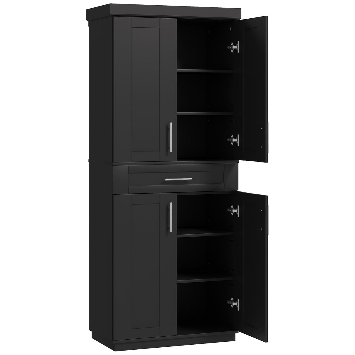  72" Storage Cabinet, Freestanding Kitchen Pantry Cabinet with 4 Doors, Drawer and 3 Adjustable Shelves, Black