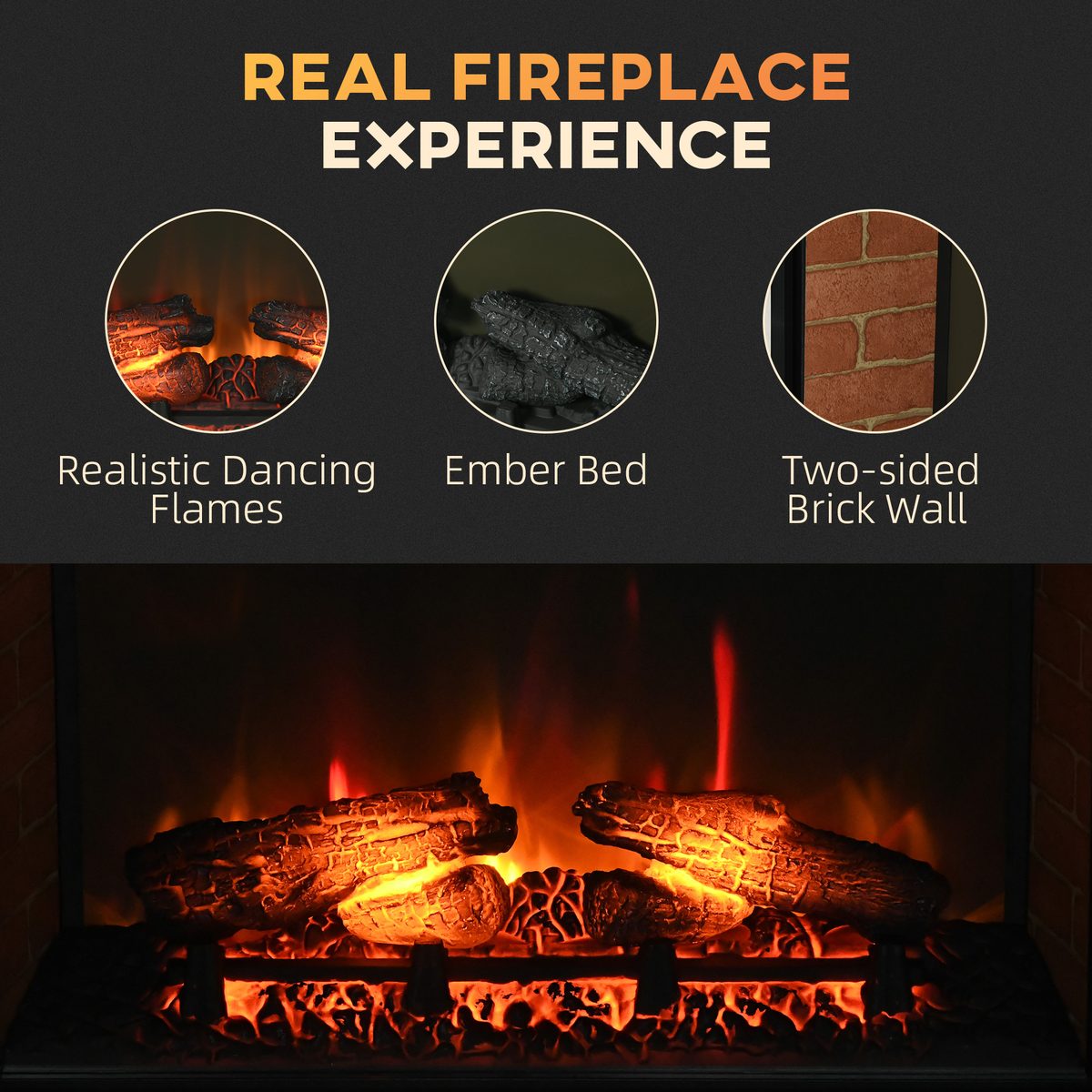  27" Electric Fireplace Insert, Retro Recessed Fireplace Heater with Realistic Log Flame, Remote Control, Adjustable Brightness, 1400W, Black
