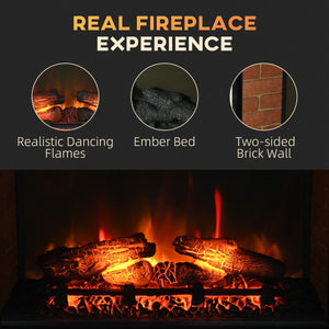  27" Electric Fireplace Insert, Retro Recessed Fireplace Heater with Realistic Log Flame, Remote Control, Adjustable Brightness, 1400W, Black