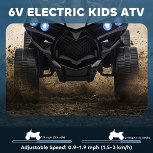 Qaba 6V Kids ATV, 4 Wheeler Electric Ride on Car with Music and LED Headlights, for Ages 18-56 Months Boys and Girls, Black