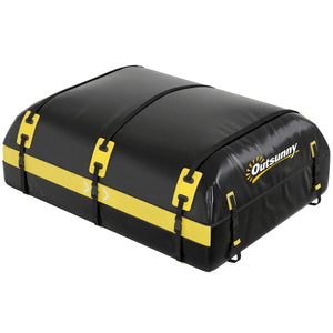  Rooftop Cargo Carrier, 21 Cubic Feet Waterproof Soft-Shell Car Roof Storage Bag w/ Door Hooks, Reflective Arrows, Yellow