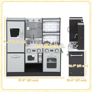 Qaba Play Kitchen for Kids, Pretend Kids Kitchen Playset with Switch Knob Sound, Accessories for Ages 3-8 Years, Dark Brown