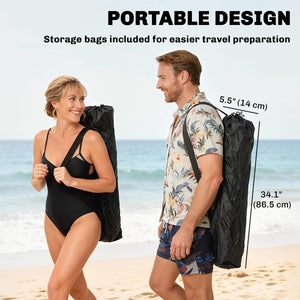  Set of 2 Reclining Camping Chair with Foot Rest, Folding Camping Chair w/ Headrest, Cup Holder, Storage Bag, Black