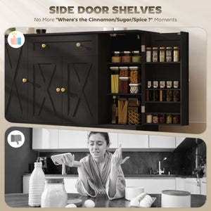  Sideboard Buffet Cabinet, Farmhouse Coffee Bar Cabinet with Door Shelves, Adjustable Shelves, Drawer, Barn Doors, Black