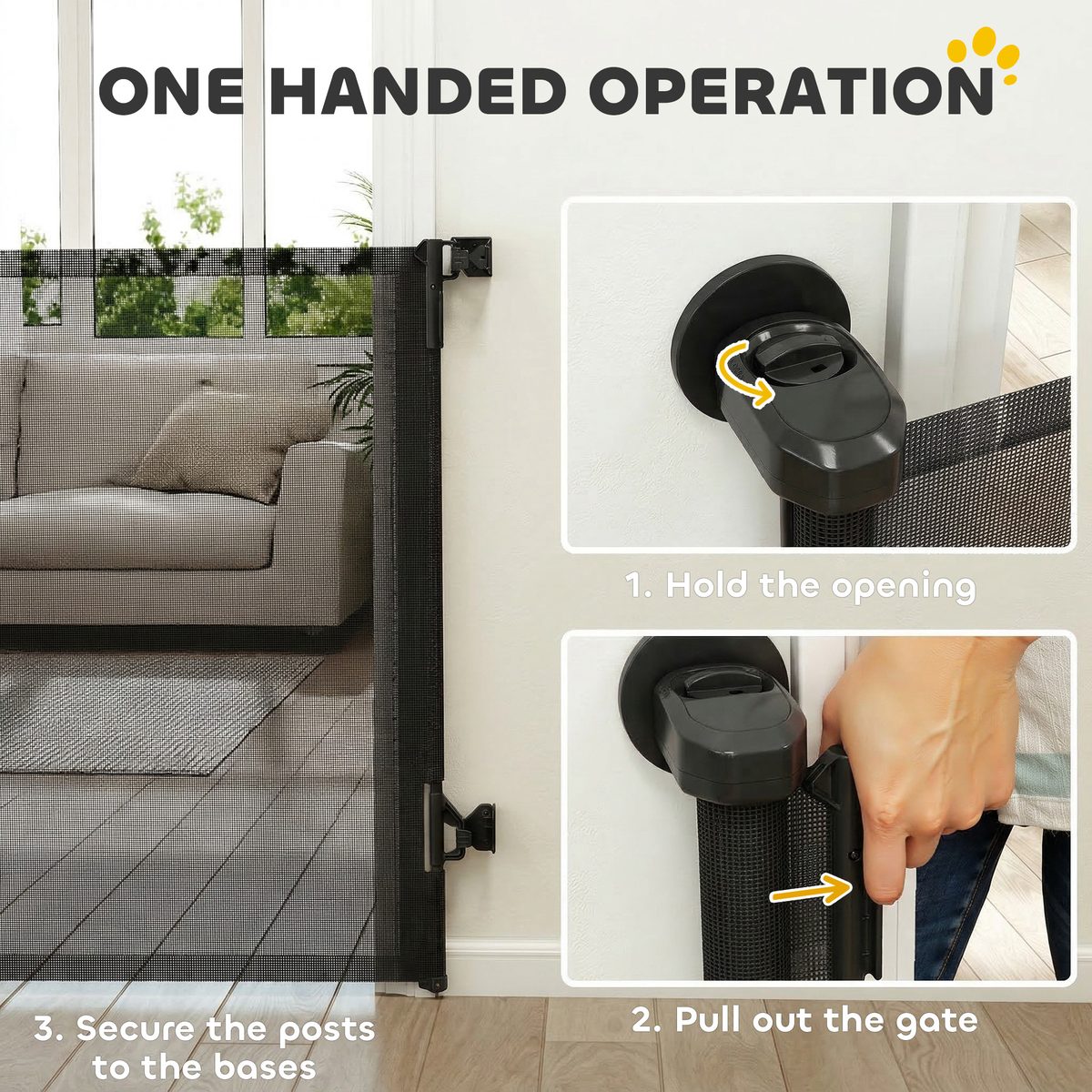  Retractable Dog Gate, 36.6" Tall,  Extends to 55" Wide, Mesh Pet Gate with Single Hand Operation, for Stairs, Doorways