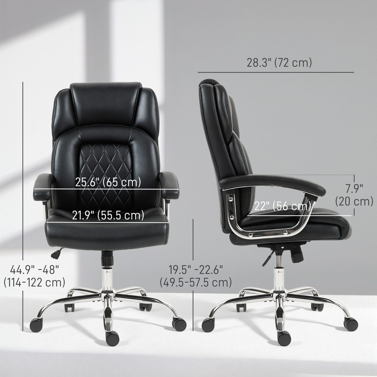  Big and Tall Office Chair 400 lbs, Desk Chair with Spring Cushion, PU Leather, High Back, Swivel Wheels, Black