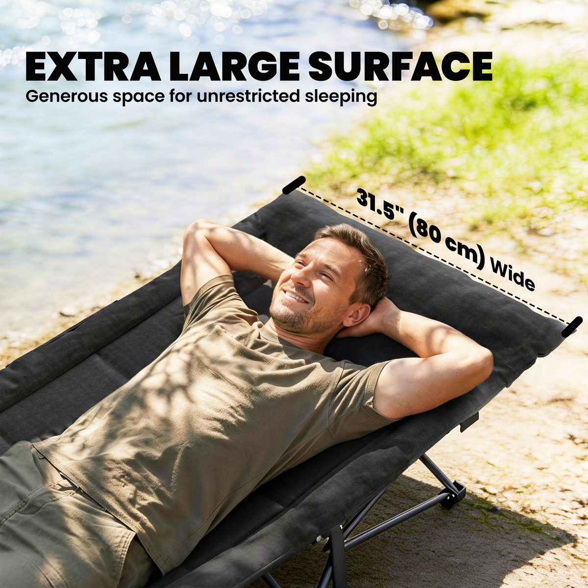  Camping Cot for Adults with Padded Cushion, 31.5" Wide Folding Bed with Carry Bag and Non-Slip Feet, Black