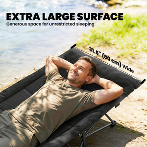  Camping Cot for Adults with Padded Cushion, 31.5" Wide Folding Bed with Carry Bag and Non-Slip Feet, Black