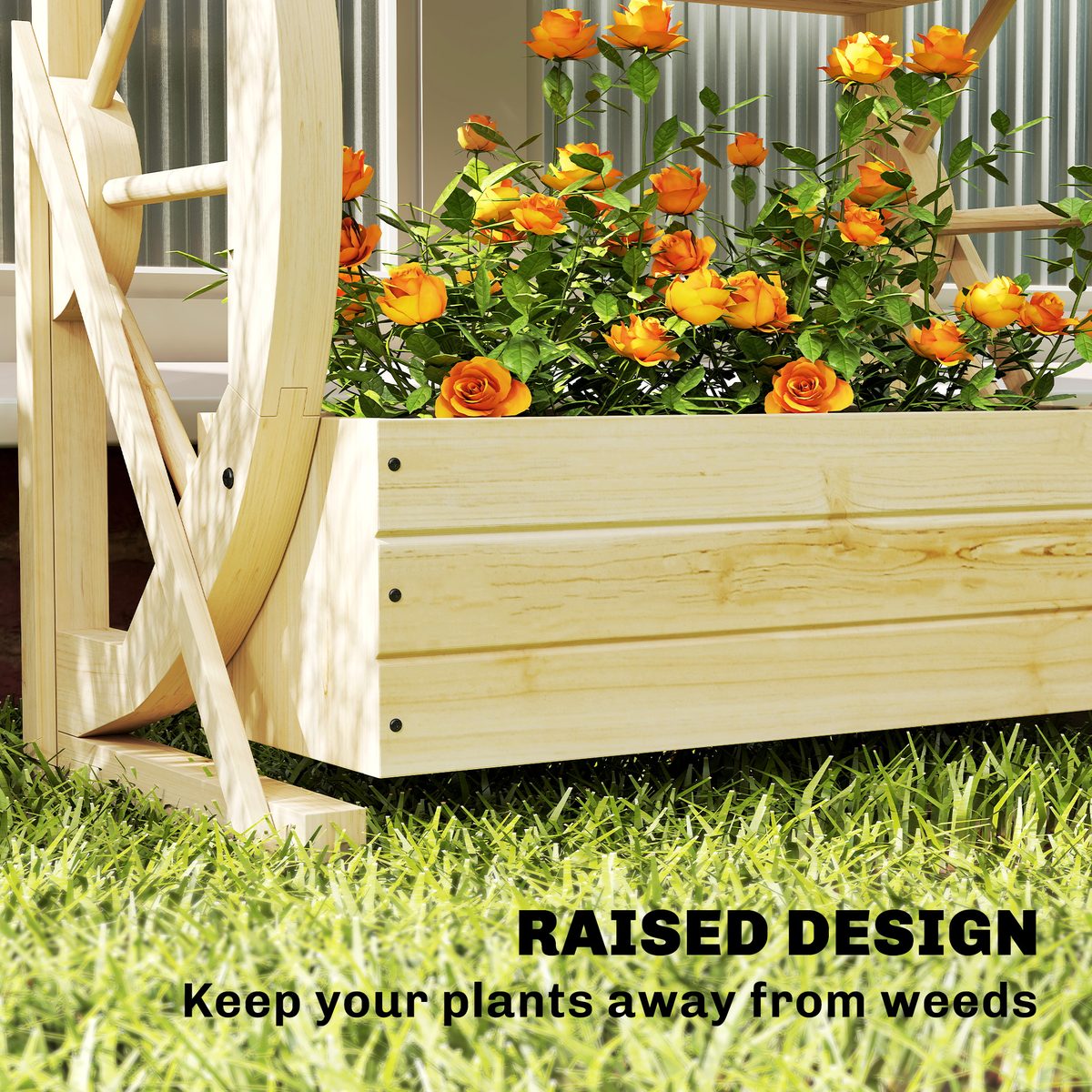  Wooden Wagon Planter Box, 2-Tier Raised Garden Bed, for Vegetables Flowers Herbs, Natural