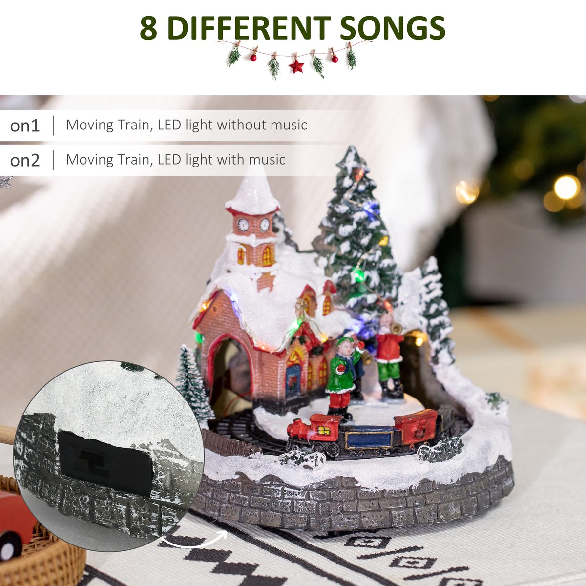  Desktop Christmas Decoration, Christmas Village Houses with Rotating Train, Battery Operated, Multicolored