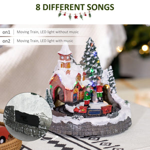  Desktop Christmas Decoration, Christmas Village Houses with Rotating Train, Battery Operated, Multicolored