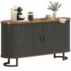  Fluted Sideboard Buffet Cabinet, 55" Modern Coffee Bar Cabinet with Sliding Doors and Adjustable Shelves, Black