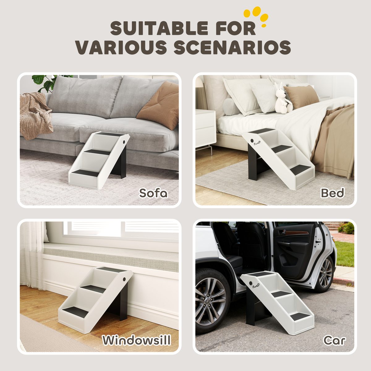  Dog Stairs for Small Dogs, 14.5" H Foldable Pet Ramp with 3 Non-Slip Steps for High Beds or Sofas