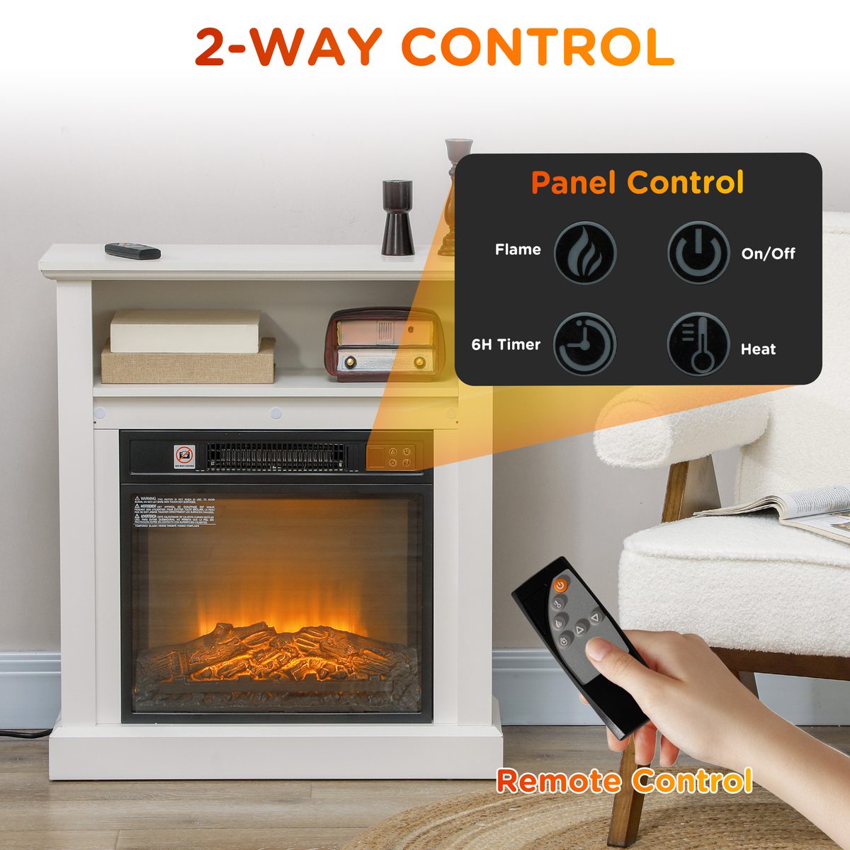  27" Freestanding Electric Fireplace with Mantel, 1400W Replaceable Fireplace Insert Heater with Timer, White