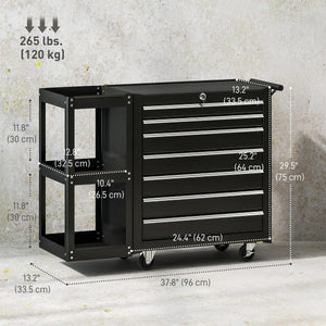  7-Drawer Rolling Tool Chest with Detachable Side Shelf, Lockable Tool Cabinet Box Organizer with Wheels, Black