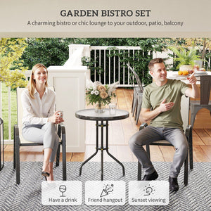  3 Pieces Bistro Set, Small Patio Furniture Set with Stackable Mesh Chairs, Glass Table for Garden, Balcony, Beige