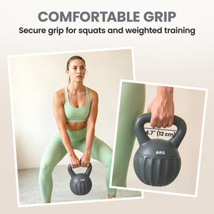 Soozier Kettlebell, 13 lbs Kettle Bell with Non-Slip Handle for Home Gym, Weight Lifting and Strength Training, Grey