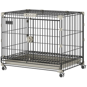  Dog Crate, 24 Inch Metal Dog Cage with Removable Tray, Lockable Wheels, 2 Doors for Small Breeds, Black
