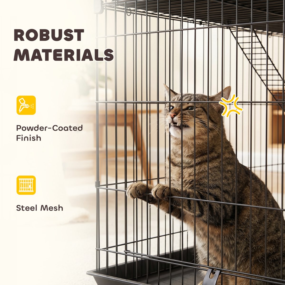 2-Tier Cat Cage Indoor, Detachable Metal Wire Kennel with Hammock, Platform, Tray and Cushion for 1-2 Kittens