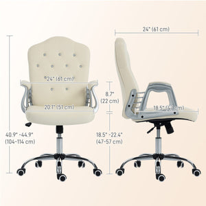  Vanity Office Chair, Velvet Computer Desk Chair with Swivel Wheels, Adjustable Height, Tilt Function, Beige