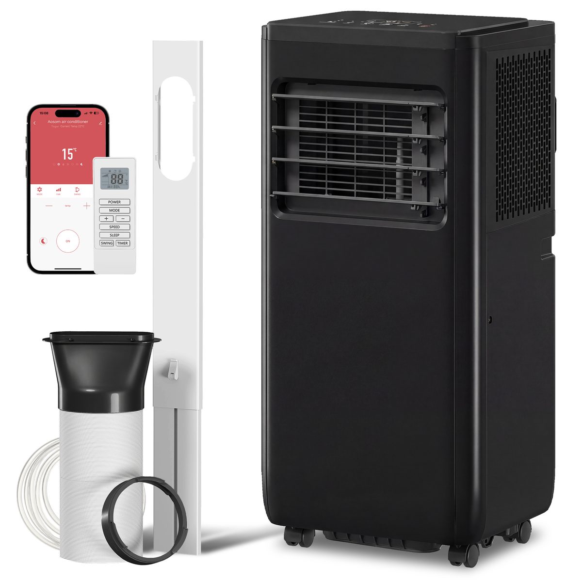  8000 BTU Portable 4-in-1 Air Conditioner with Cool, Dehumidifier, Fan, Sleep, WiFi Voice Remote Control, Black