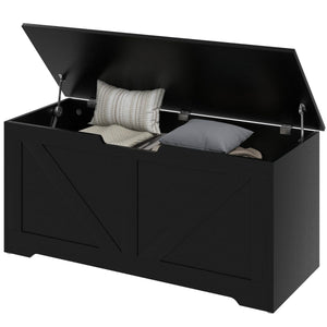  39.4 Inches Storage Chest, Storage Trunk with 2 Safety Hinges for Living Room, Black Wood Grain
