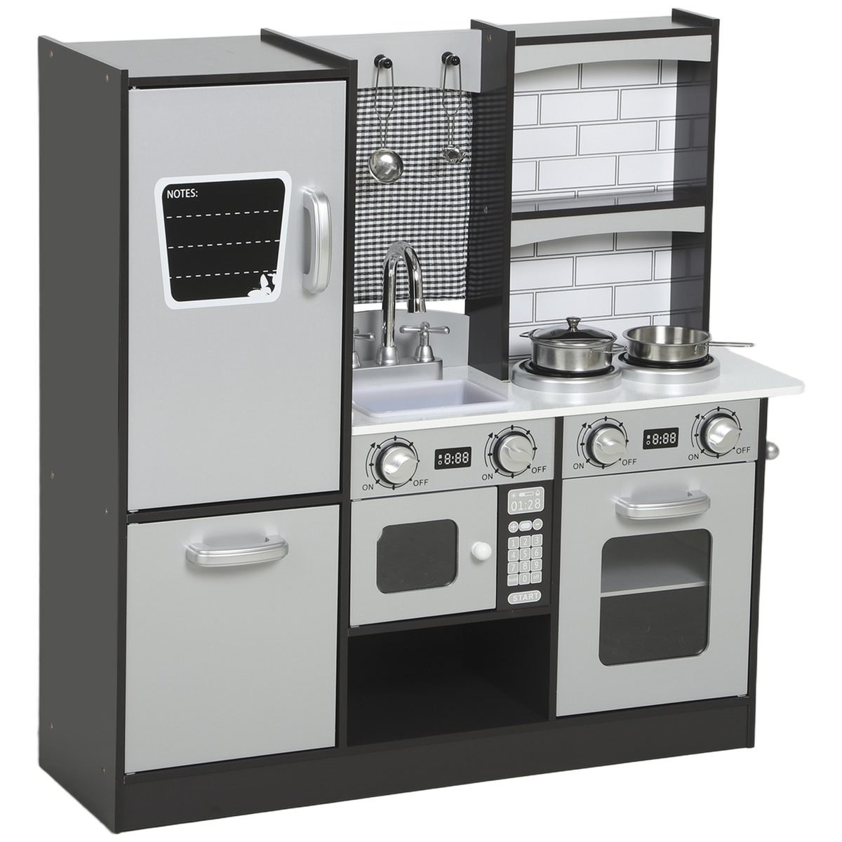 Qaba Play Kitchen for Kids, Pretend Kids Kitchen Playset with Switch Knob Sound, Accessories for Ages 3-8 Years, Dark Brown