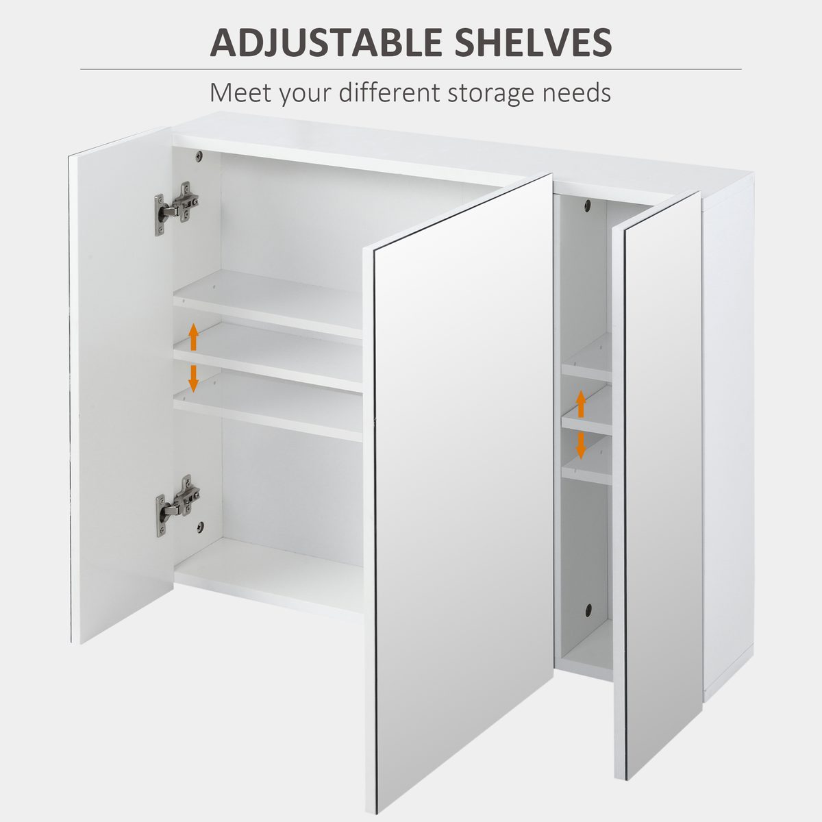  28" x 24" Wall Mounted Mirror Cabinet, Bathroom Medicine Cabinet with Mirror, 3 Doors and Adjustable Shelves, White