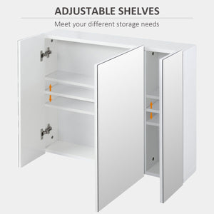  28" x 24" Wall Mounted Mirror Cabinet, Bathroom Medicine Cabinet with Mirror, 3 Doors and Adjustable Shelves, White